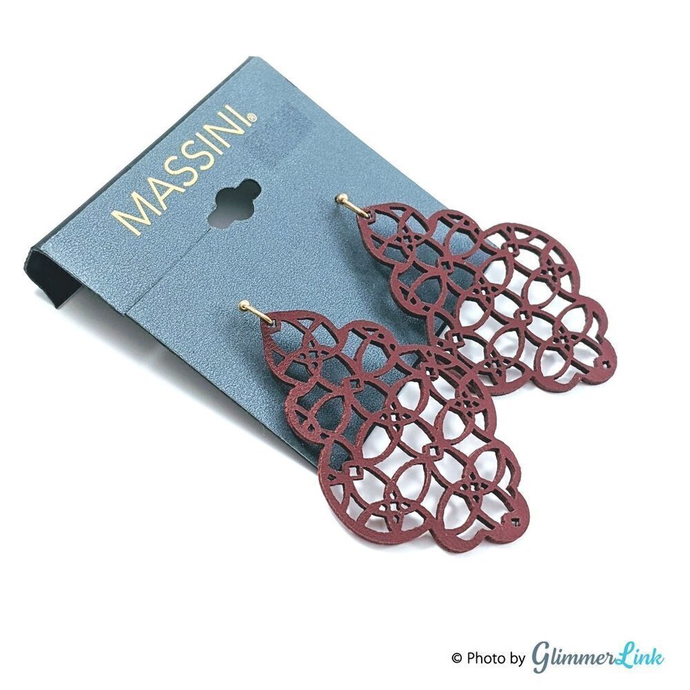Nwt Massini Faux Leather Laser Cut Drop Earrings